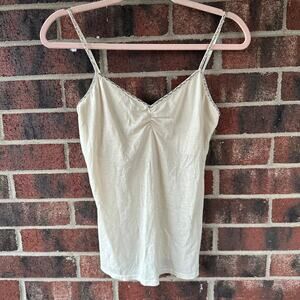 Sm Y2K The Limited Cream Cami Silver Beaded Ruched Softgirl Coquette Kawaii 00s